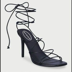 Scoop Black Lace-Up Strappy Heeled Sandals